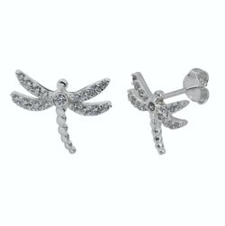 Sterling Silver CZ Dragonfly Stud Earrings - ECZ7868